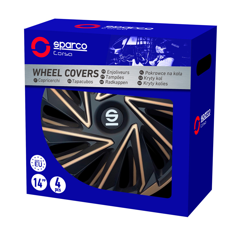 Sparco Wieldoppen Varese - 14-inch - Goud/Zwart - Set van 4 stuks