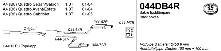 Simons Dual Power Einddemper Audi A4 Quattro B6 2001-2004