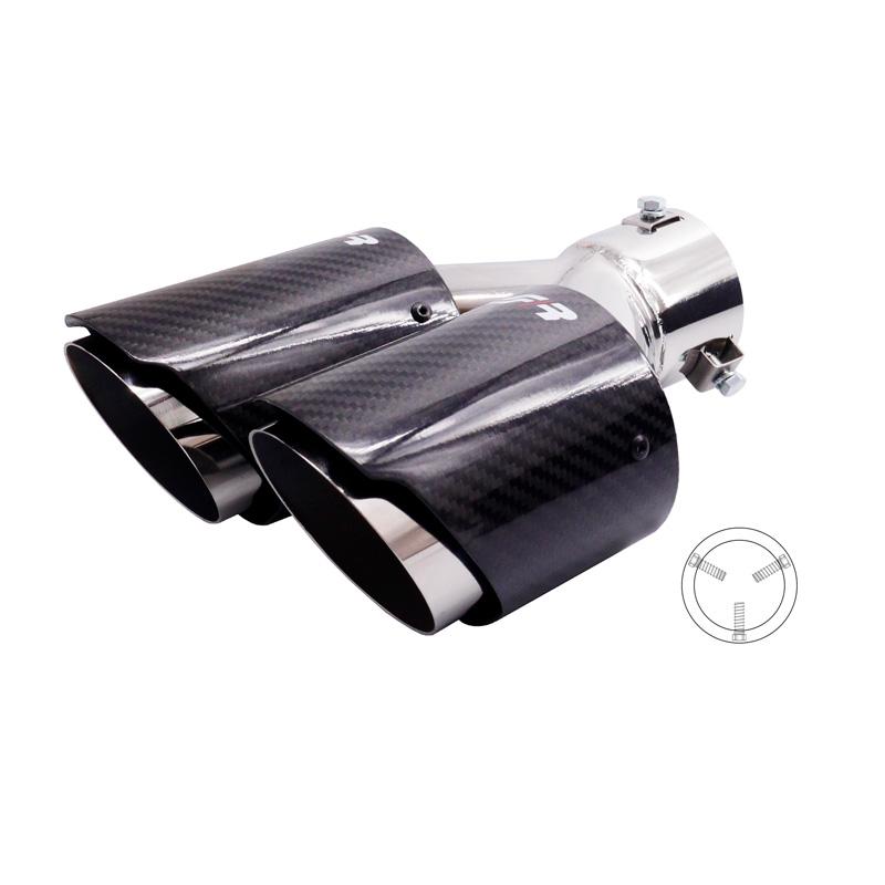 Simoni Racing Uitlaatsierstuk Dubbel Rechts Rond/Schuin RVS & Carbon - Ø92xL215-230mm - Montage ->40-63mm
