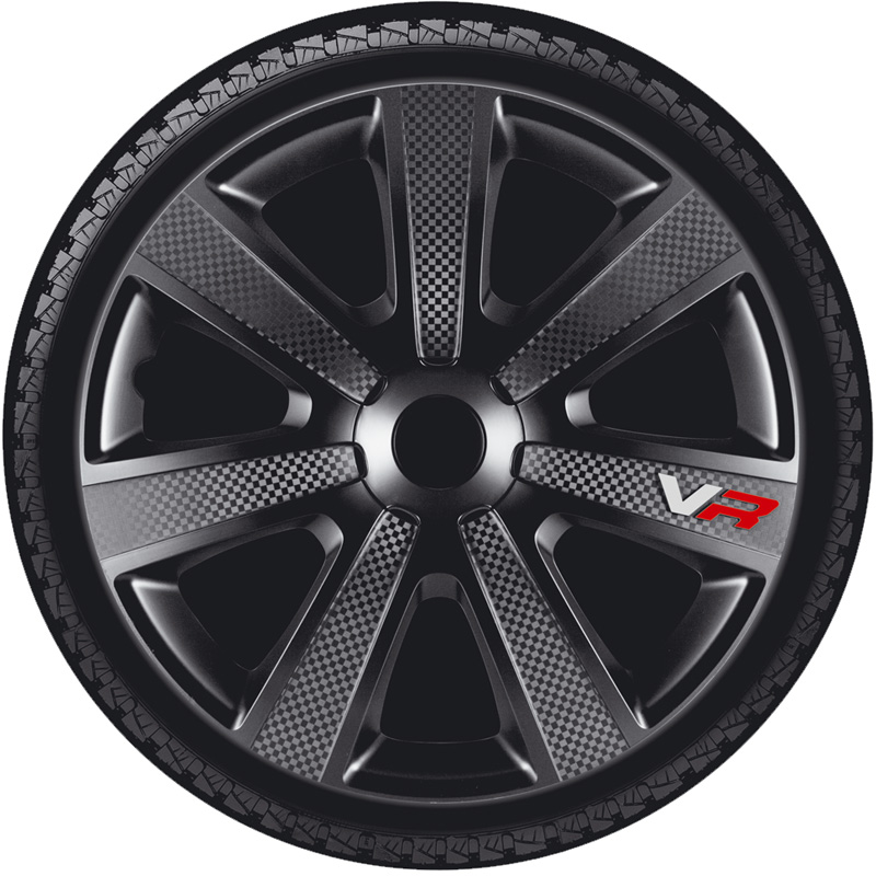 4-Delige Wieldoppenset VR 15-inch zwart/carbon-look/logo