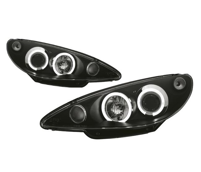 Koplampen Peugeot 206 02-06 Angel Eyes Zwart