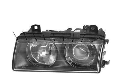 koplamp, H7+H7, rechts, 09/1994-BMW 3 serie E36, 1992-1999, Coup
