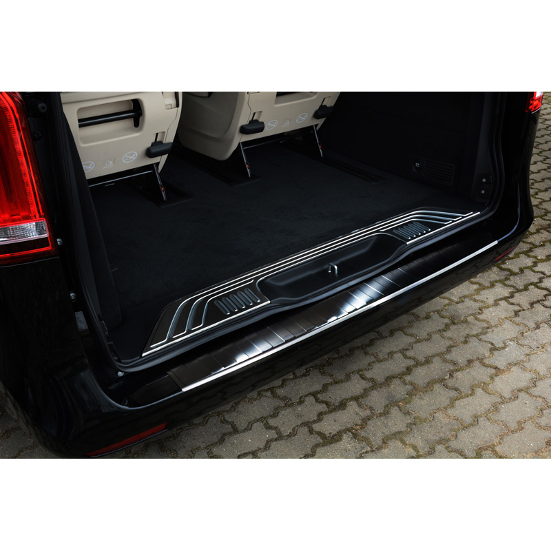 Zwart RVS Achterbumperprotector  Mercedes Vito / V-Klasse 2014-2019 & Facelift 2019- 'Ribs'
