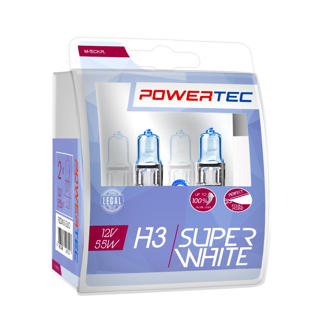 H3 lampen SuperWhite 12V DUO Mtech Powertec