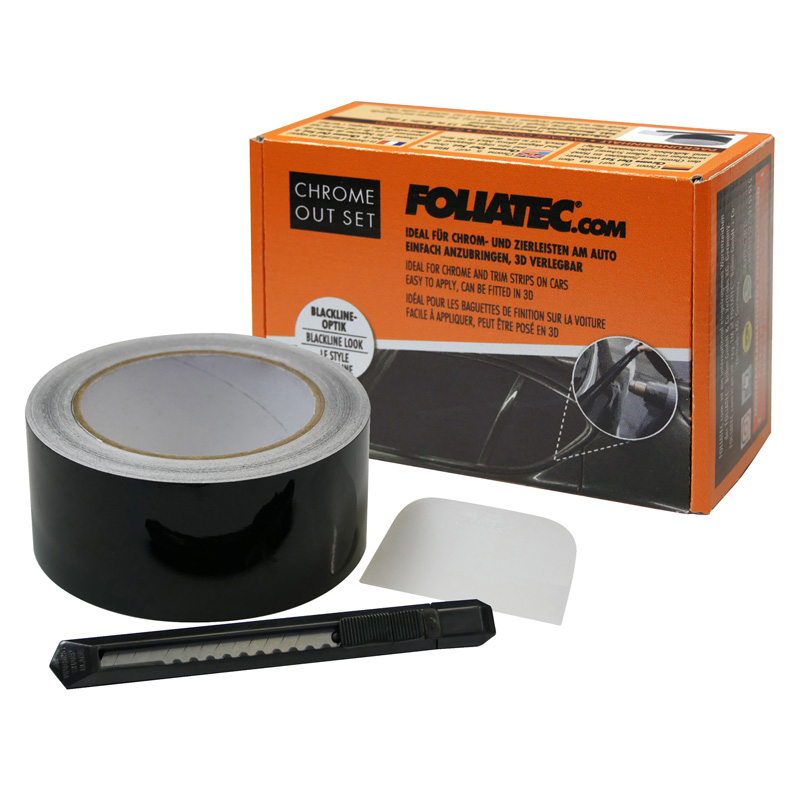 Foliatec 'Chrome Out' Set Zwart Glanzend - Folie strip 5cm x 15m