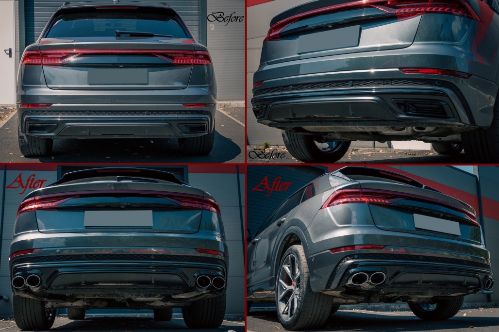 Audi Q8 SQ8 Diffuser S-Line Glans Zwart Zilveren Sierstukken