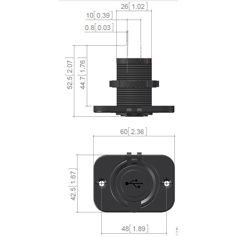 Inbouw USB Adapter 2xUSB 5V-2,1A&1A/Input 12V-24V