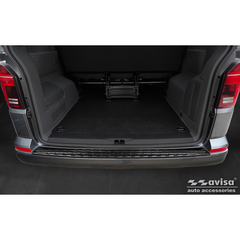 Zwart RVS Achterbumperprotector  Volkswagen Caravelle T6 2015- & FL 2019- (met achterklep) 'Ribs'