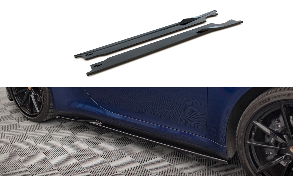 Zijskirts V.1 Porsche 911 Carrera 992 Aero Pack Maxton Glans Zwart