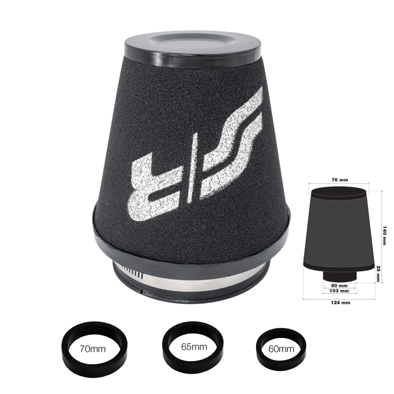 Simoni Racing Schuimluchtfilter Universeel - 124/76mm - Zwart - incl. 3 adapterringen
