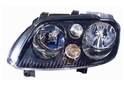 koplamp, H7+H7, zwart/chroom, incl stelmotortje, links VW Touran