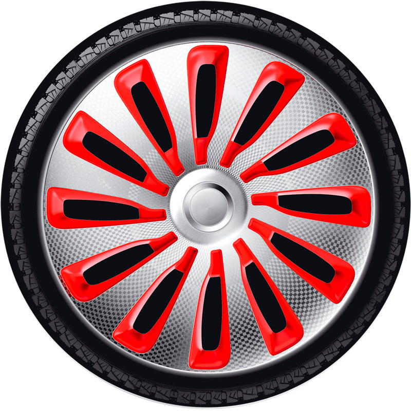 4-Delige J-Tec Wieldoppenset Sepang 17-inch zilver/rood/carbon-look