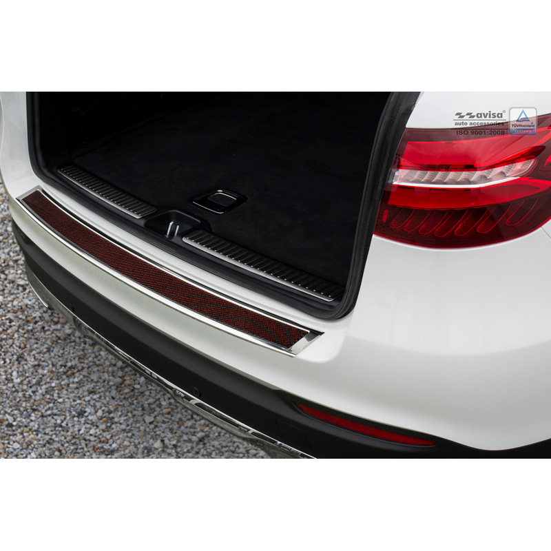RVS Achterbumperprotector 'Deluxe'  Mercedes GLC 2015-2019 & FL 2019- Chroom/Rood-Zwart Carbon