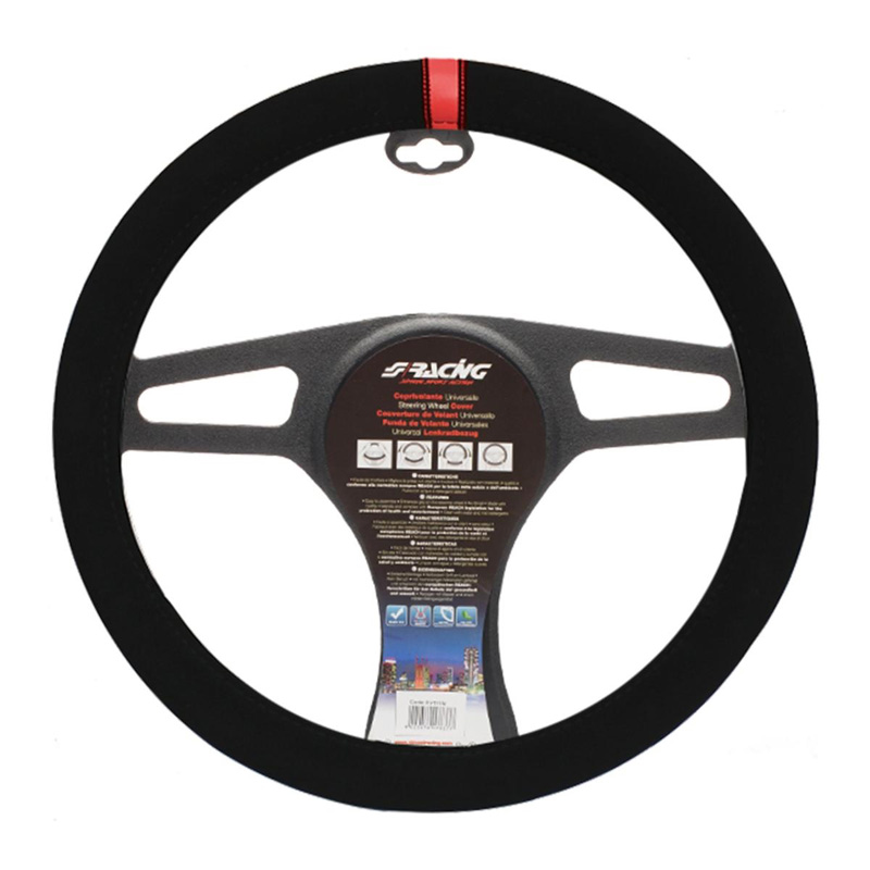 Simoni Racing Stuurwielhoes Carrera Look - Zwart Microvezel + Rode Markering - 37-39cm