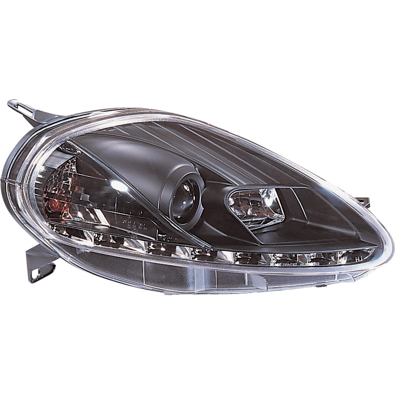 Set Koplampen incl. DRL  Fiat Grande Punto 2005-2008 - Zwart - incl. Stelmotor