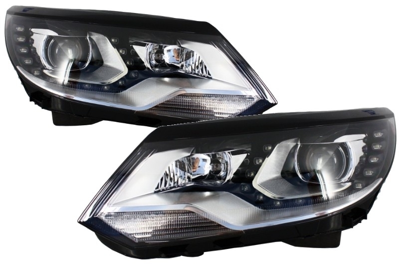 Koplampen VW Tiguan 11- Led DRL look Zwart