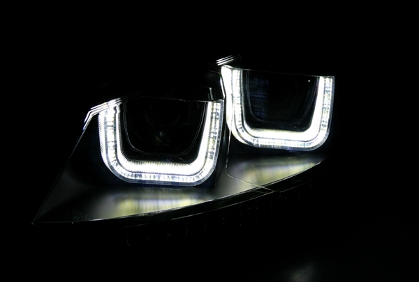 Koplampen VW Polo 6R / 6C 09- DRL Dynamic Zwart/Rood Facelift GTI look