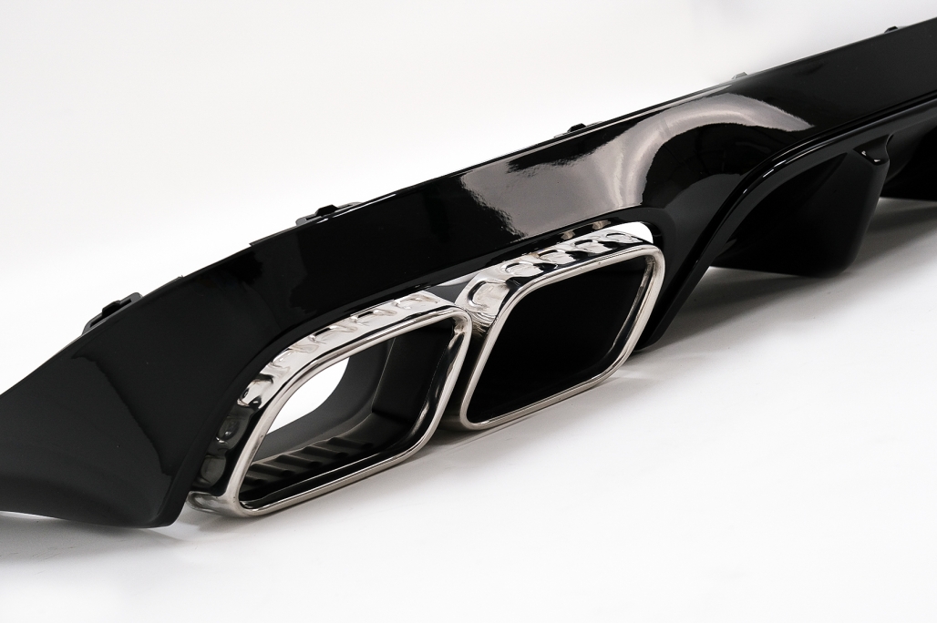 Diffusor E63 Look Mercedes E-Class C238 Coupe Cabrio (2016-..) Piano Black Met Zilveren Sierstukken