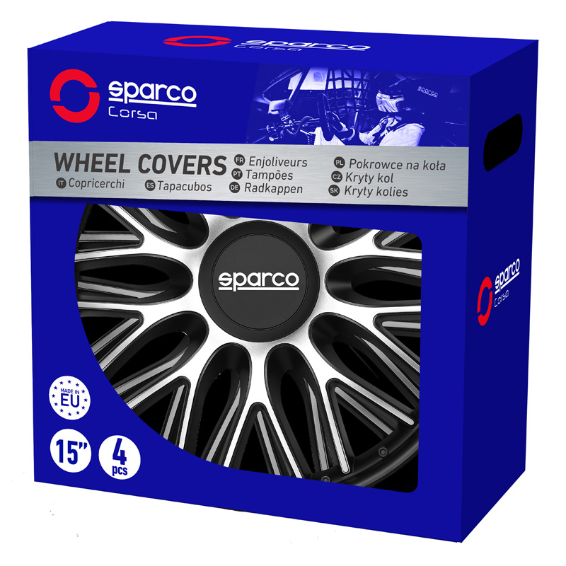 Sparco Wieldoppen Roma - 15-inch - Zilver/Zwart - Set van 4 stuks
