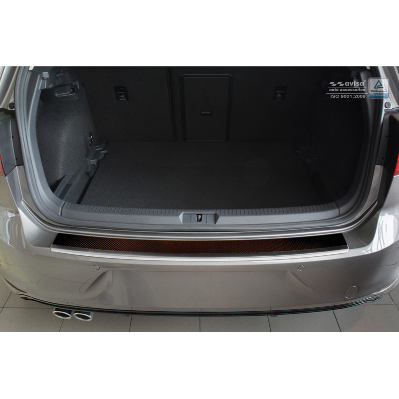 RVS Achterbumperprotector 'Deluxe'  Volkswagen Golf VII HB 3/5-deurs 2012-2019 Chroom/Rood-Zwart Carbon