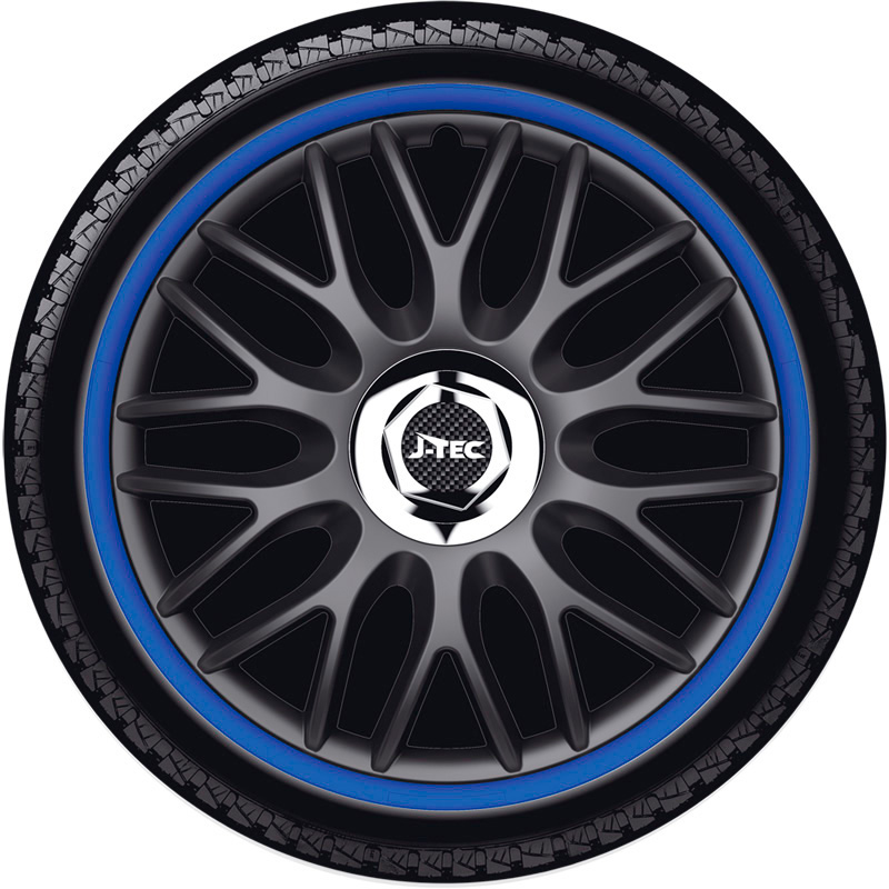 4-Delige J-Tec Wieldoppenset Orden R 14-inch zwart/blauw + chroom ring