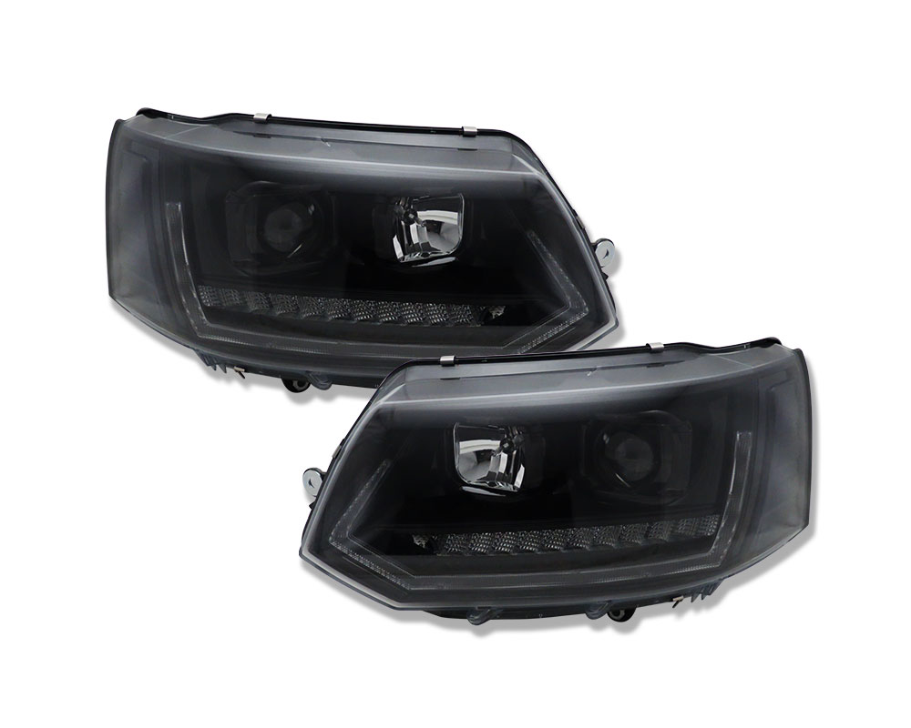 Koplampen VW T5 09-15 Tube LED Dynamic T6 look Zwart