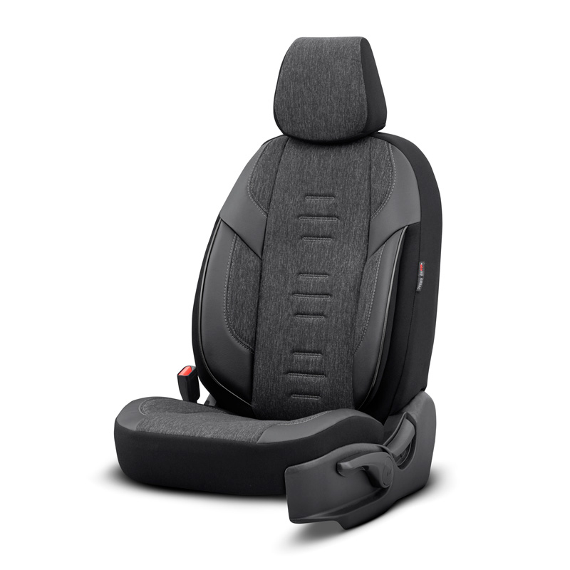 Universele Linnen/Leder/Stoffen Stoelhoezenset 'Throne' Zwart/Grijs- 11-delig - geschikt voor Side-Airbags