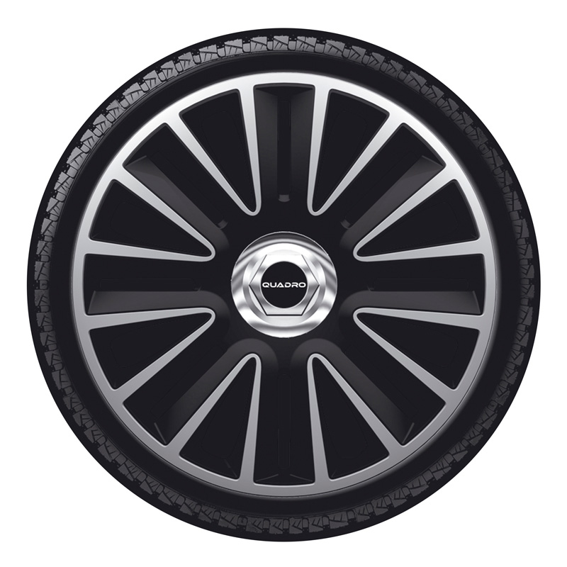 4-Delige Wieldoppenset Quadro Pro 16-inch zilver/zwart + chroom ring