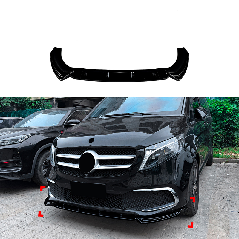 Voorspoilerlip  Mercedes V-Klasse (W447) SE 2019-2023 (Glanzend Zwart ABS)