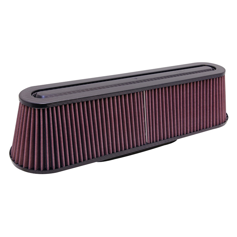K&N Universeel filter - carbonvezel - ovale aansluiting van 83x229mm, 476mm x 127mm bodem, 425mm x 76mm top, 117mm hoogte  (RP-5161)