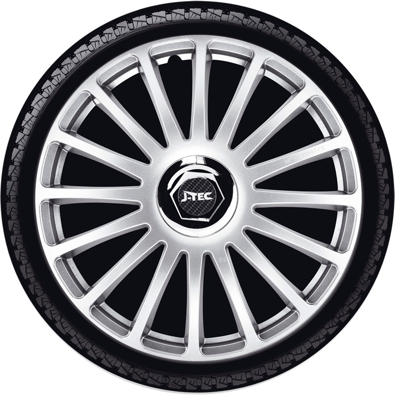 4-Delige J-Tec Wieldoppenset Grand Prix SR 14-inch zilver + chroom ring