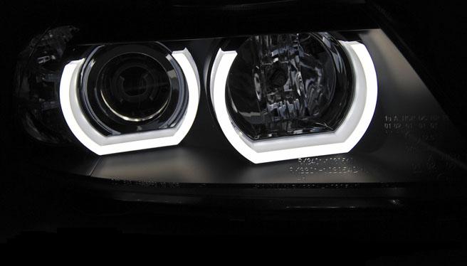 Koplampen BMW E90/E91 05-08 Angel Eyes U-Type 3D chroom