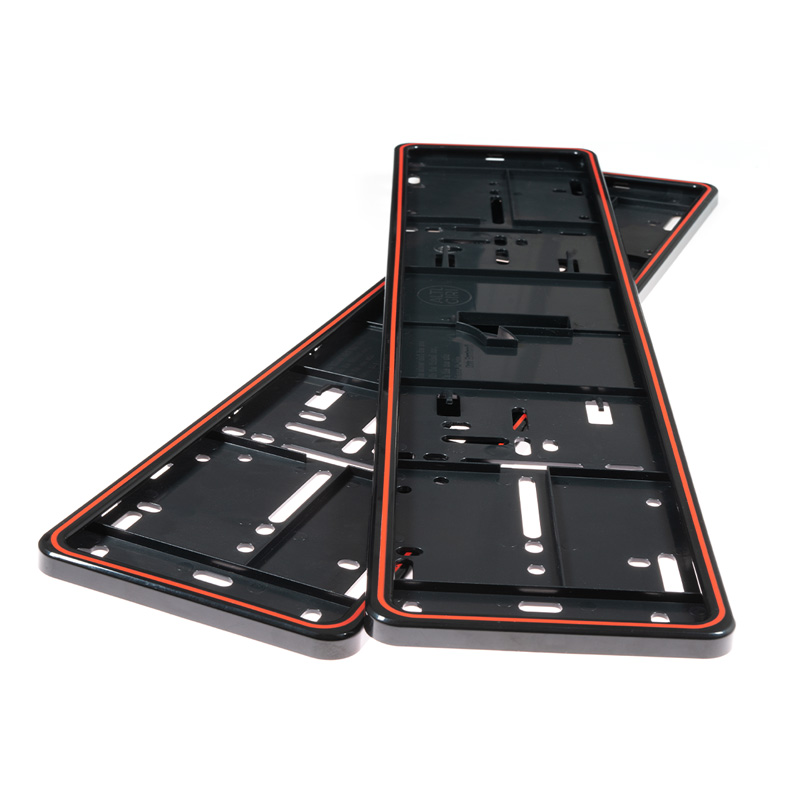 Set Premium Kunststof kentekenplaathouders 52,7x12,3cm - Type Mono Rosso Corsa - Zwart/Rood - 2 stuks