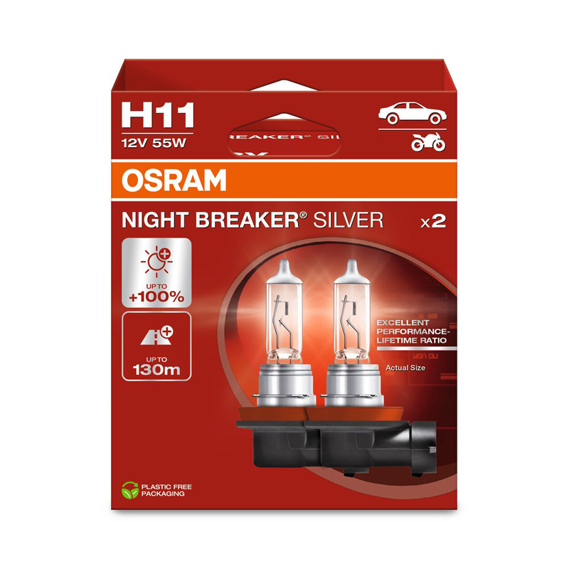 Osram Night Breaker Silver Halogeen lampen - H11 - 12V/55W - set à 2 stuks