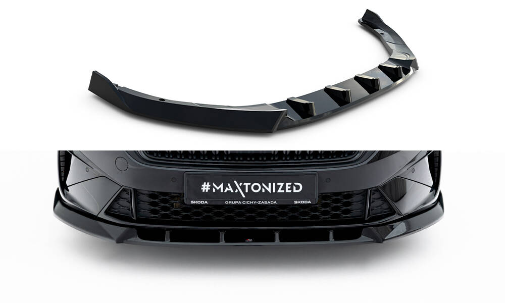 Voorspoiler V.2 Skoda Octavia RS Liftback MK4 / MK4 Facelift Maxton Glanzend zwart