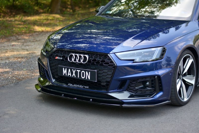 Voorspoiler V.1 Audi RS4 B9 Maxton Glans Zwart