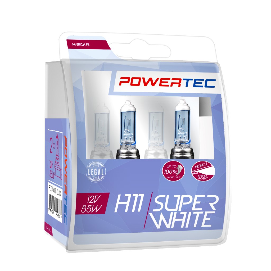 H11 lampen SuperWhite 12V DUO Mtech Powertec