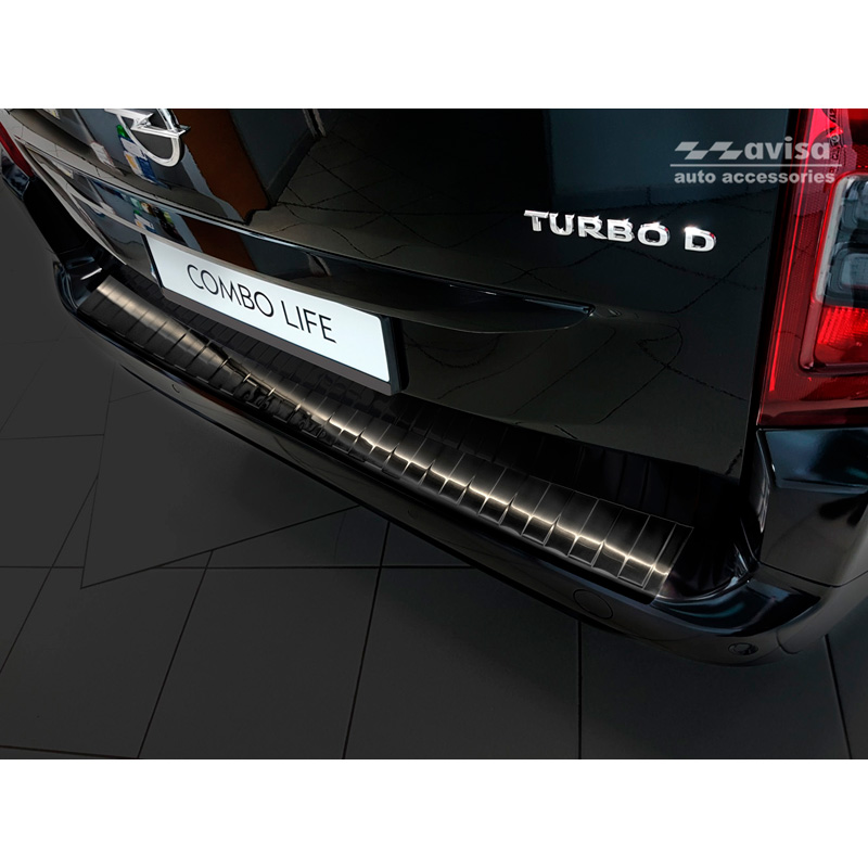 Zwart RVS Achterbumperprotector  Citroën Berlingo (Multispace) & Peugeot Partner 2008-2015 & 2015-2018 & 2018- & Peugeot Rifter 2018- & Opel Combo E 2018- & Toyota Proace City/Verso 2019- & Fiat Doblo 2022-