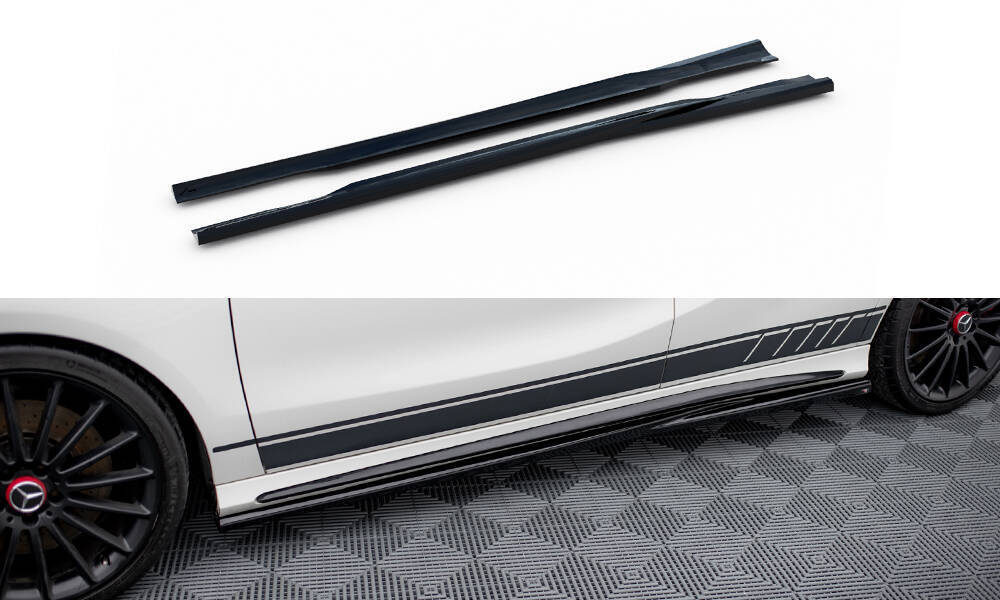 Zijskirts Mercedes A Klasse AMG Pakket / A45 AMG W176 Maxton Glans Zwart