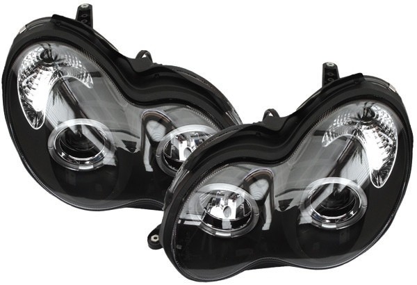 Koplampen Mercedes W203 00-07 Angel Eyes Zwart
