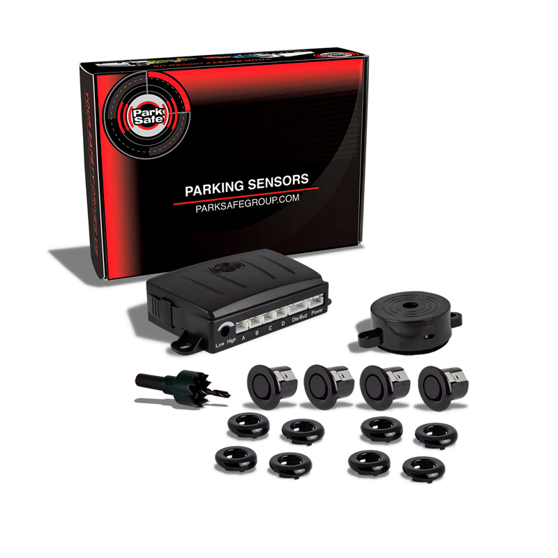 ParkSafe 'Multi-Angle' Achteruitrijdradar (geschikt voor trekhaak) incl. 4 Glanzend Zwarte Sensoren/Buzzer (12/24V)