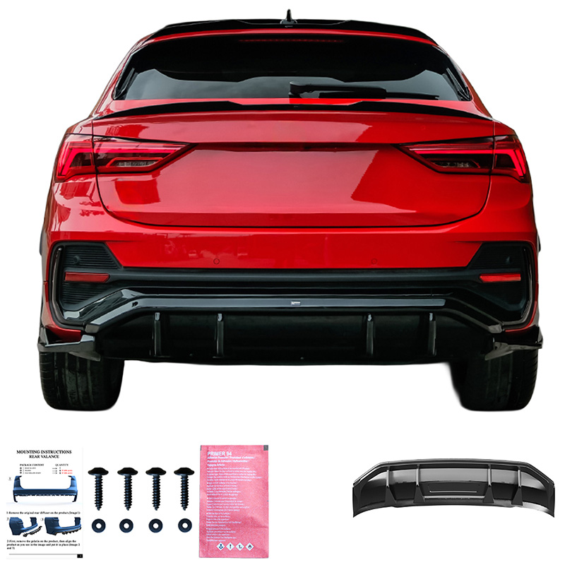Oneway Achterbumperskirt (Diffuser)  Audi Q3 (F3N) Sportback S-Line 2019-2025 excl. RSQ3 - Glanzend zwart