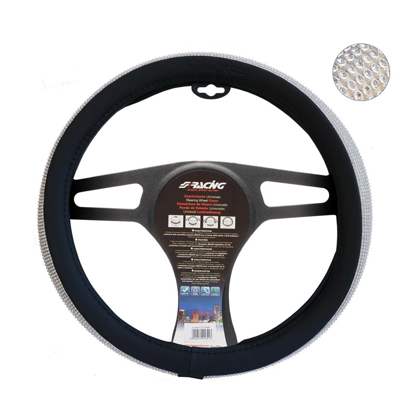 Simoni Racing Stuurwielhoes Zwart & Diamonds - Zwart Eco-Leder - 37-39cm