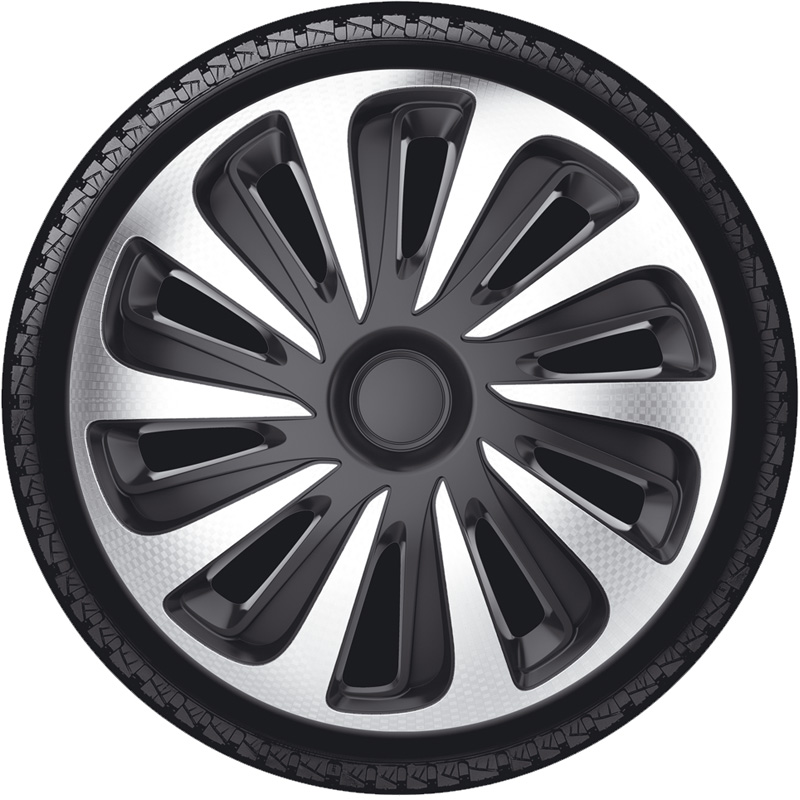 4-Delige Wieldoppenset Caliber 15-inch zilver/zwart carbon-look