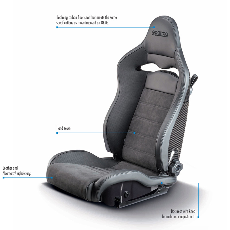 Sparco Sportstoel SPX DX - Bijrijdersversie (Rechts) - Zwart Leather/Alcantara + Carbon Rugleuning - Rechts Verstelbaar