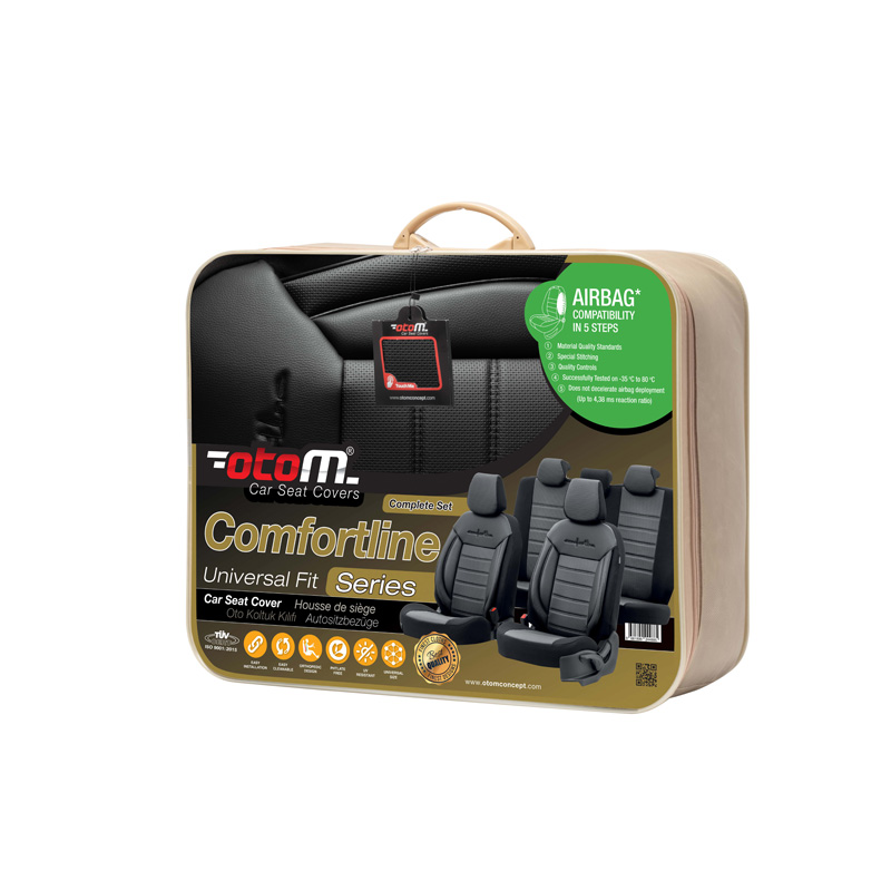 Universele Leder/Stoffen Stoelhoezenset 'Comfortline' Zwart/Grijs - 11-delig - geschikt voor Side-Airbags
