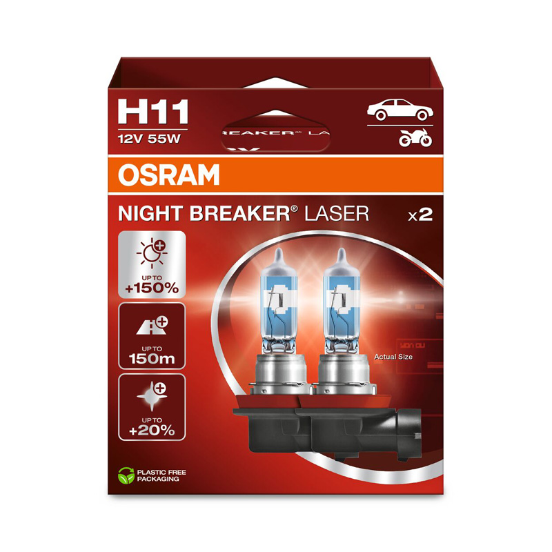 Osram Night Breaker Laser Halogeen lampen - H11 - 12V/55W - set à 2 stuks
