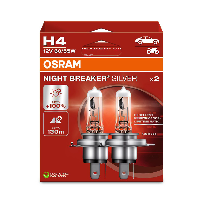 Osram Night Breaker Silver Halogeen lampen - H4 - 12V/60-55W - set à 2 stuks