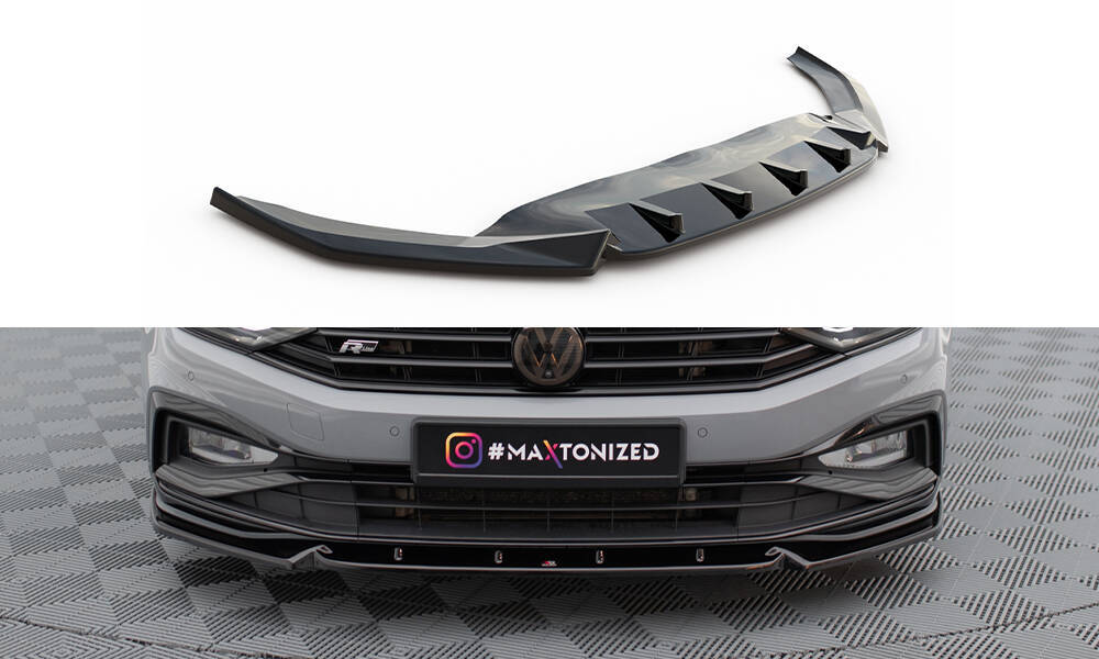 Voorspoiler V.1 Volkswagen Passat R-Line B8 FL Glans Zwart Maxton