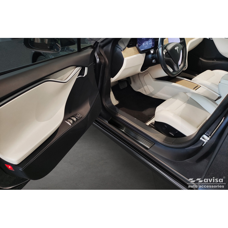 Zwart RVS Instaplijsten  Tesla Model S 2012-2016 & Facelift 2016- 'Lines' - 4-delig
